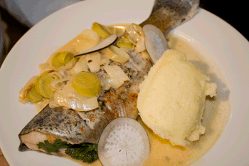 Poached trout with leaks